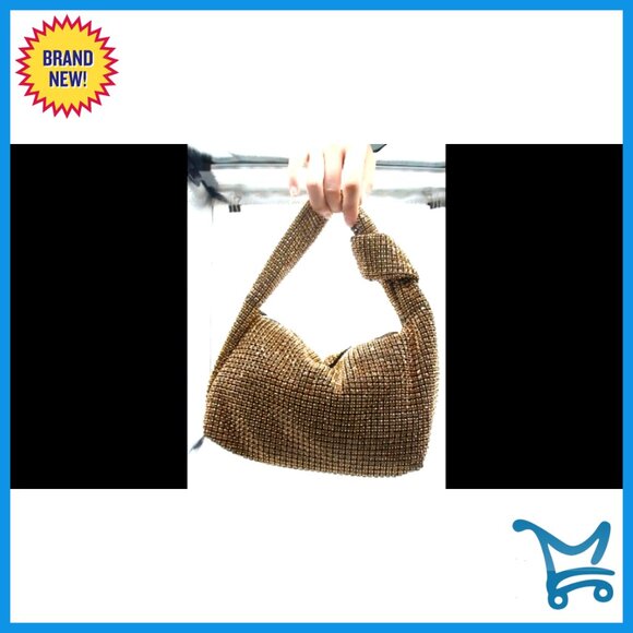 Full Glitter Rhinestone Hobo Dumpling Clutch Crossbody Evening Bag - Picture 7 of 7